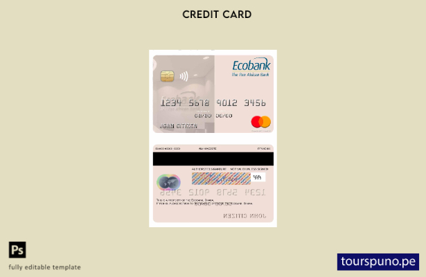 listo para imprimir plantilla de mastercard Ghana Ecobank Ghana